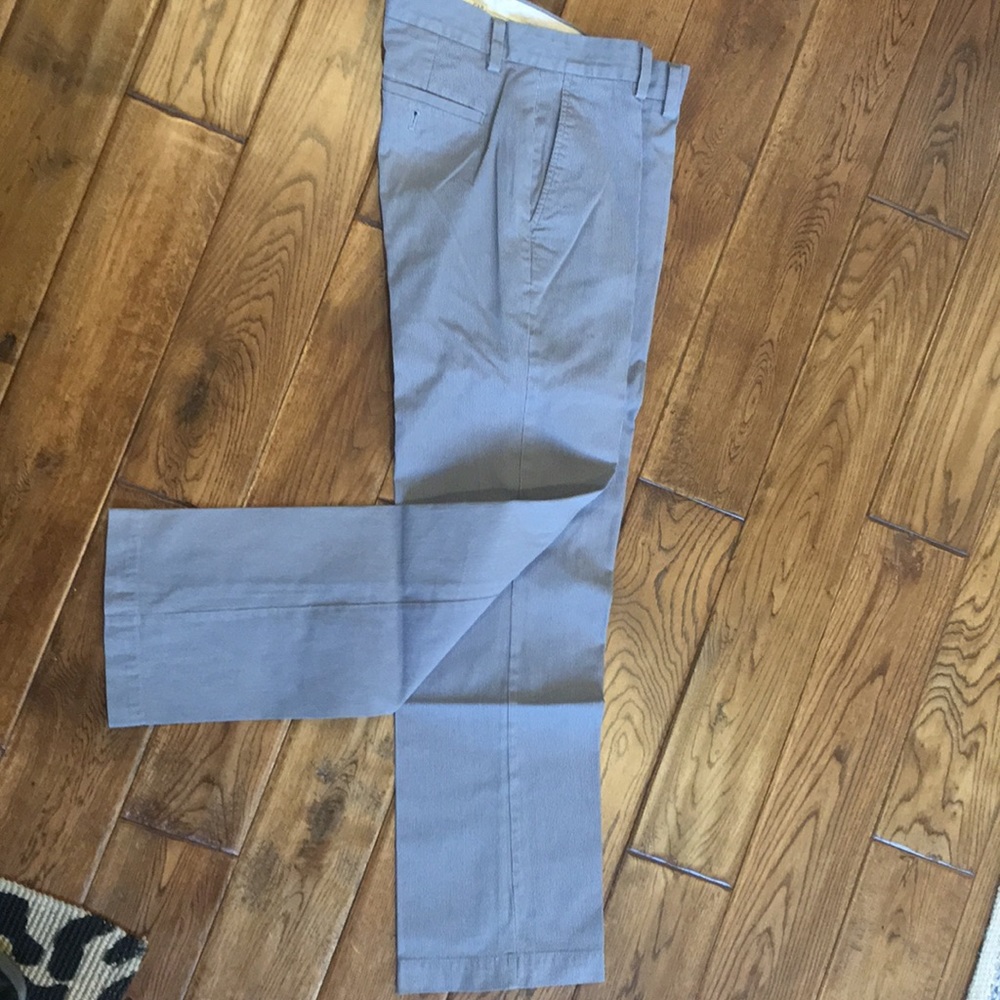 Grey pinstriped dress pants.